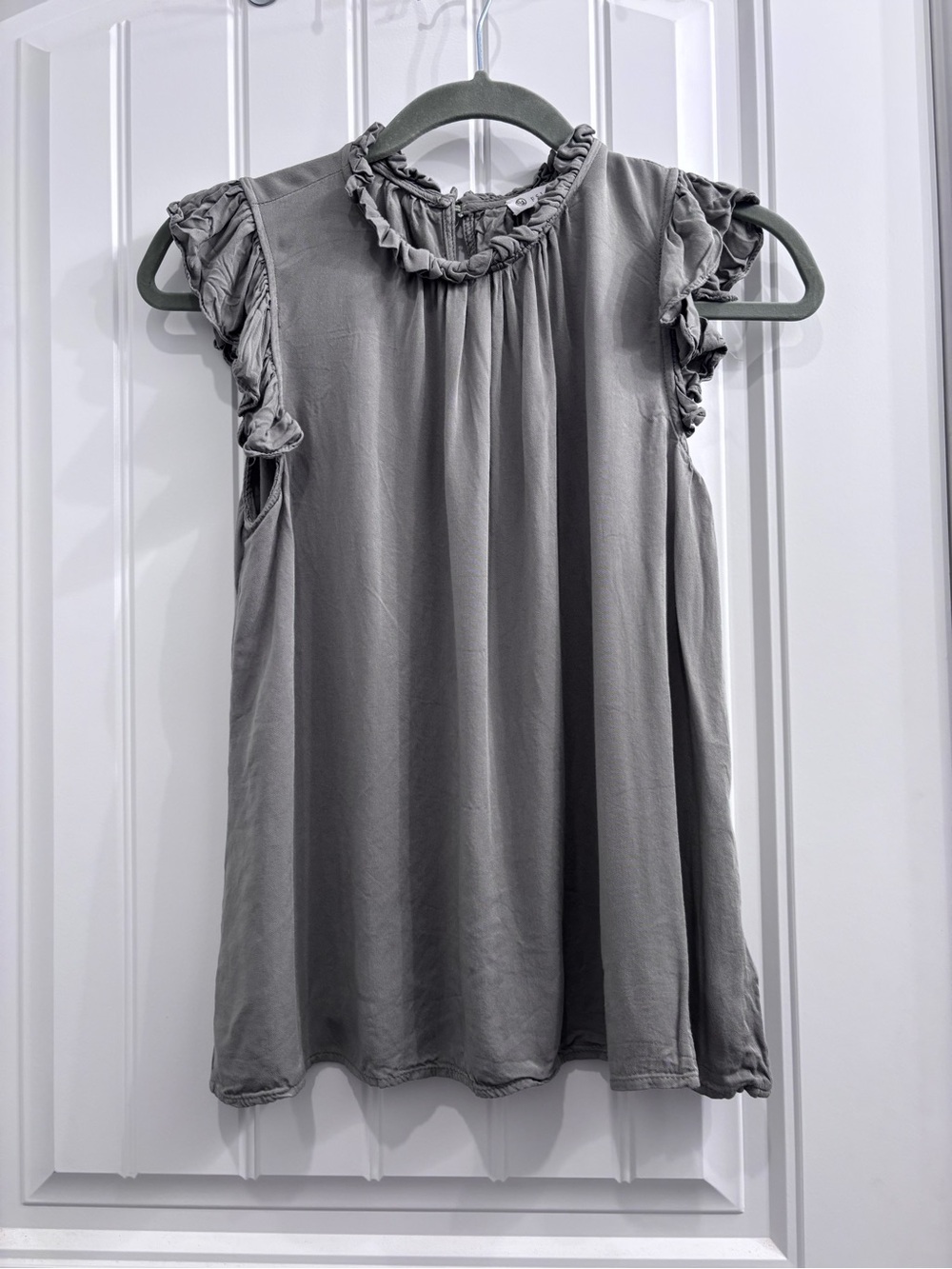 Ruffled Neck Sleeveless Top - Olive